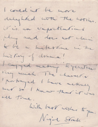 Nigel Stock Great Escape Sherlock Holmes FULL Hand Written Signed Old Letter