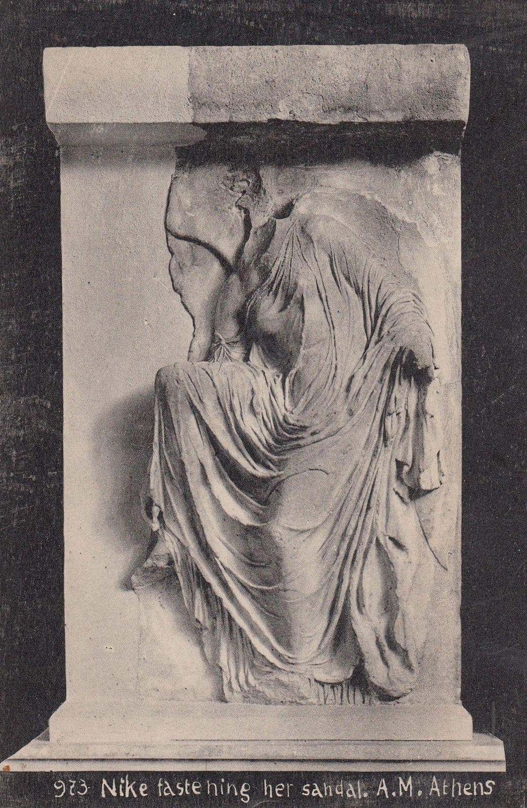 Nike Fastening Her Sandal Greek Art Mural Old Postcard