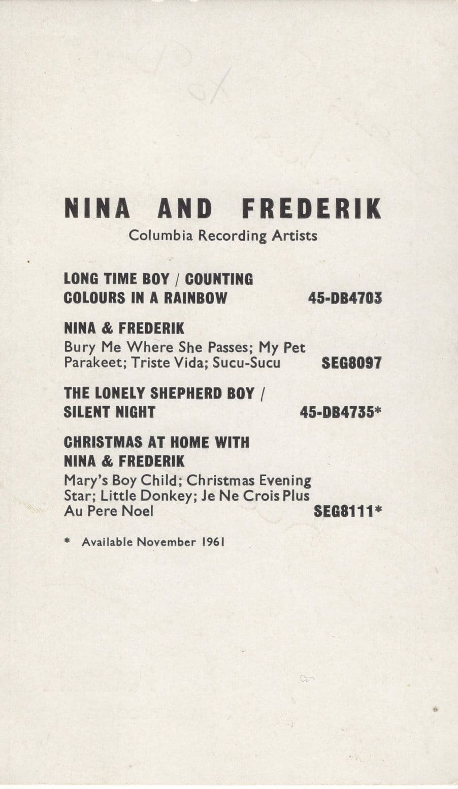 Nina & Frederik Hand Signed Columbia Records Photo
