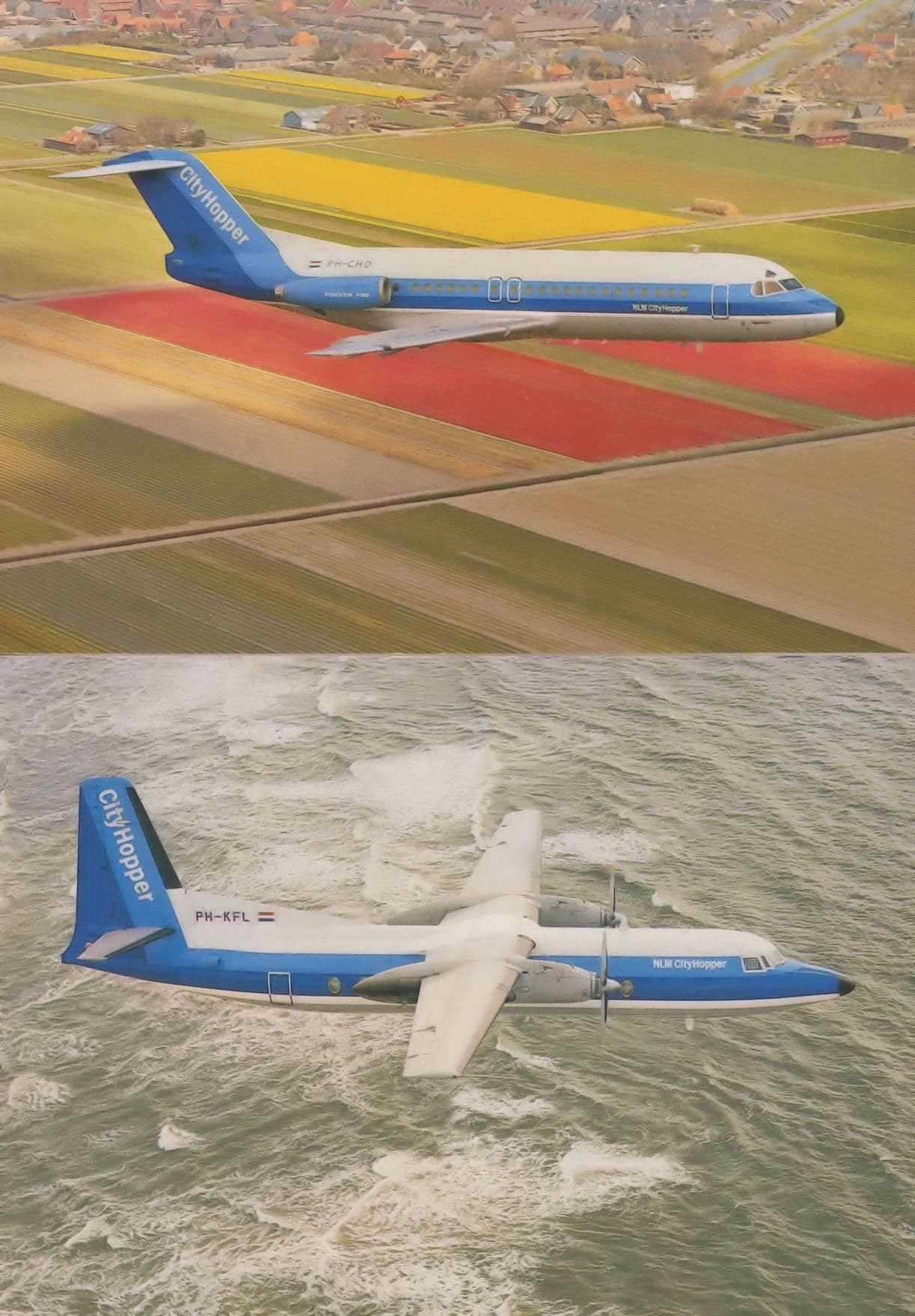 NLM City Hopper Plane Fokker F-27 F-28 2x Advertising Postcard