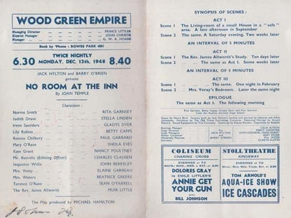 No Room At The Inn Jack Hylton Wood Green Conedy London Theatre Programme