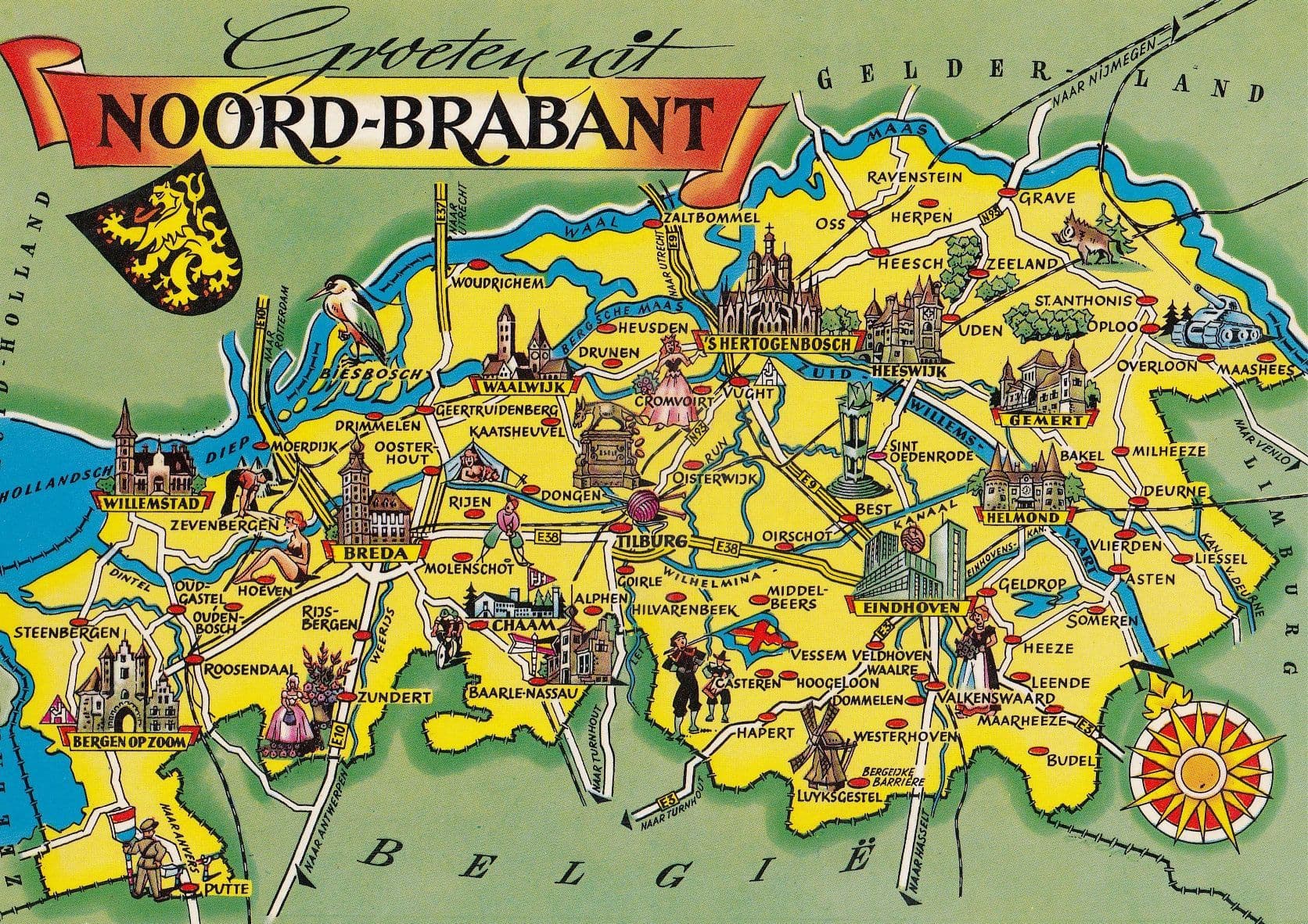 Noord Brabant German Map Postcard