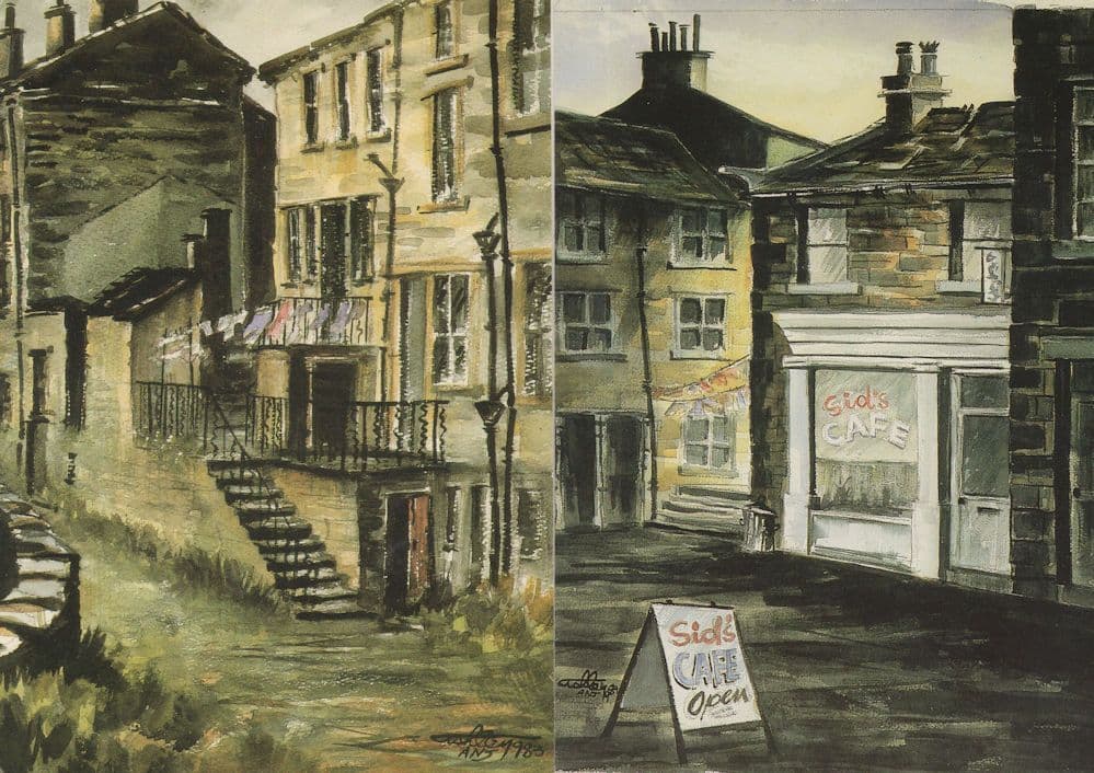 Nora's Quiet Corner Sids Cafe 2x Yorkshire Painting Postcard s
