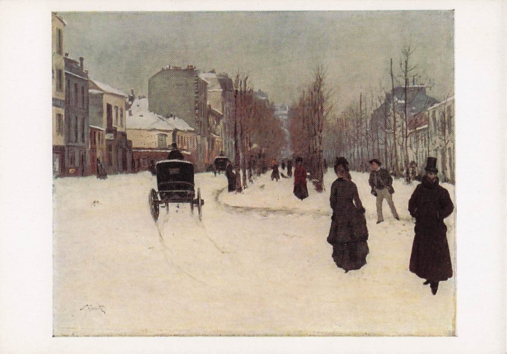 Norbert Goeneutte The Boulevard De Clichy Under Snow Painting Postcard