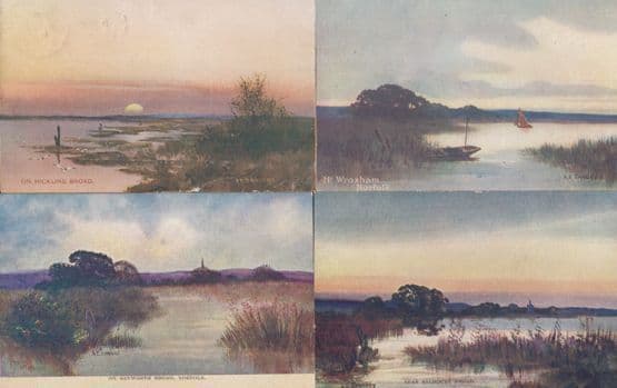 Norfolk Broads On Hanworth Hickling Salhouse Wroxham 4x Old Postcard s