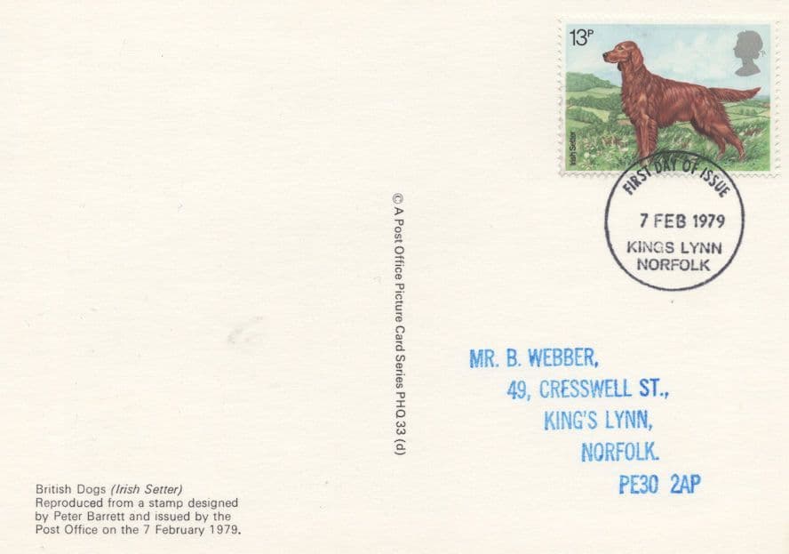 Norfolk Irish Setter Dog Royal Mail Rare First Day Cover Postcard