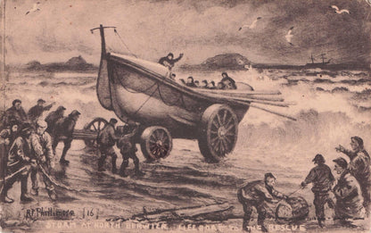Norman Clark North Berwick Rescue Ship Antique Postcard & Art Reverse