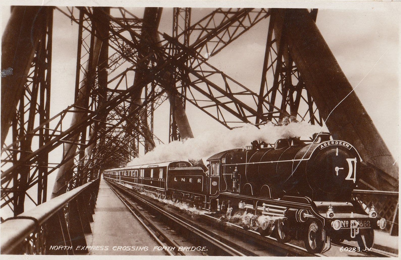 North GNR Express 4-4-0 Train Crossing Firth Bridge Real Photo Postcard