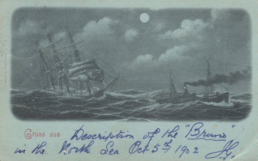 North Sea Bruns 1902 Ship German Antique Postcard