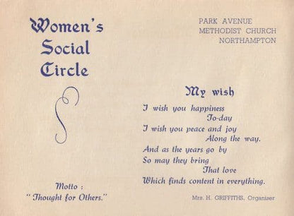Northampton Methodist Church Womens Social Circle 1900s Greetings Card