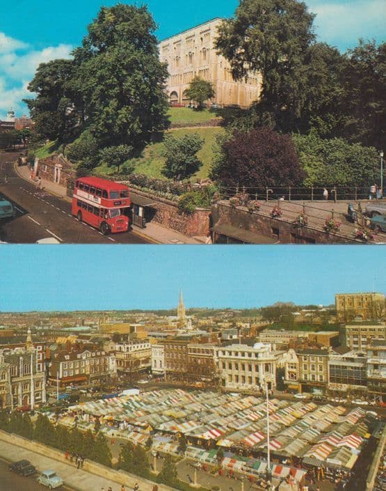 Norwich 511 Bus Castle Museum Market Aerial 2x 1970s Postcard