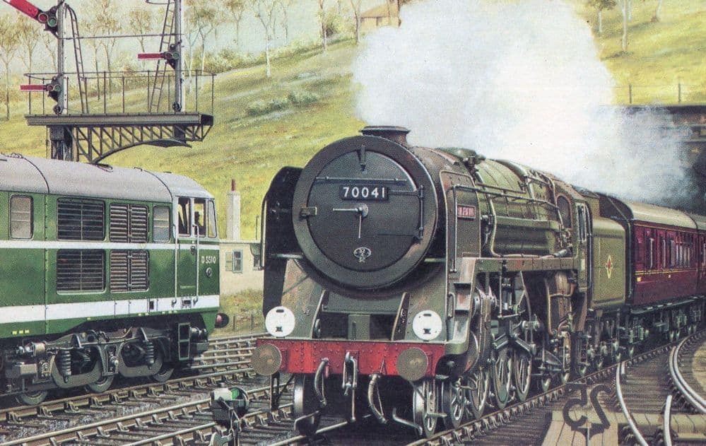 Norwich Express Train Arriving Ipswich Station 4-6-2 70041 Postcard