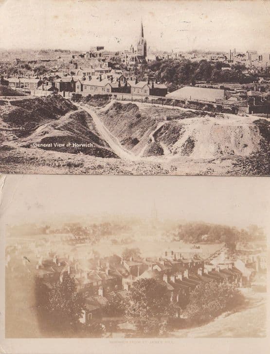 Norwich Fron St James Hill 2x Antique incl Real Photo & WW1 Postcard s