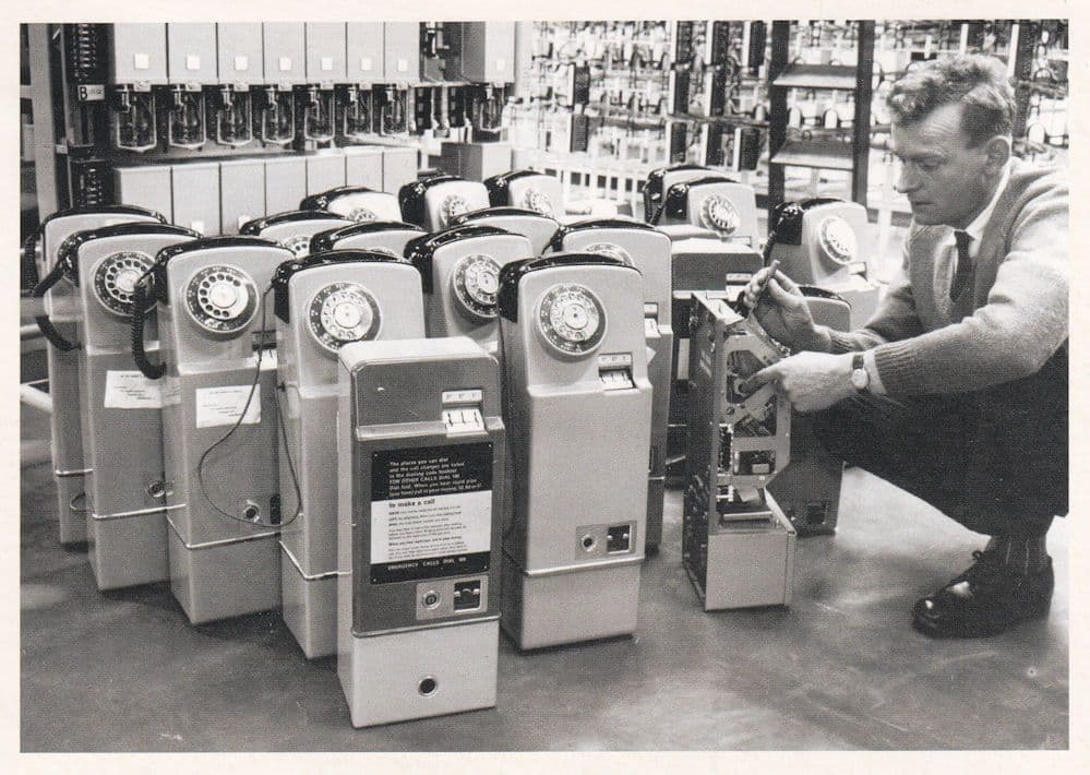 Norwich Telephones in 1962 Coin Box Inspection Norfolk Postcard