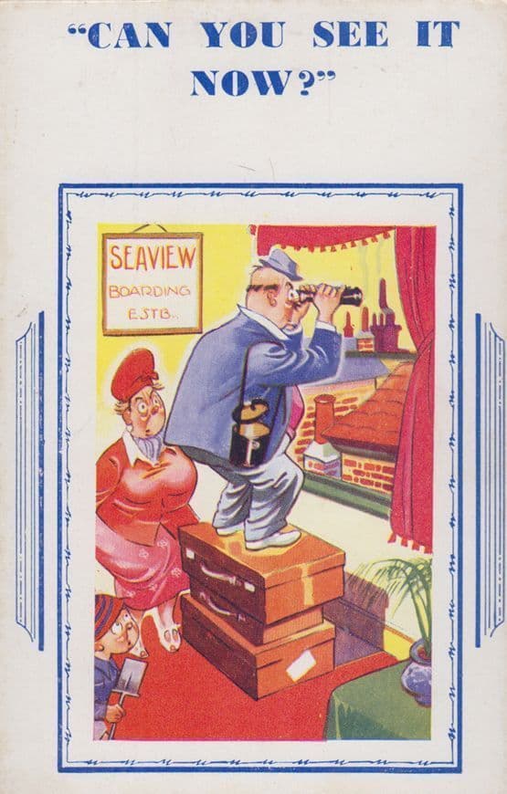 Nosey Parker in Hotel Room Peeping Tom  Antique Binoculars Comic Humour Postcard