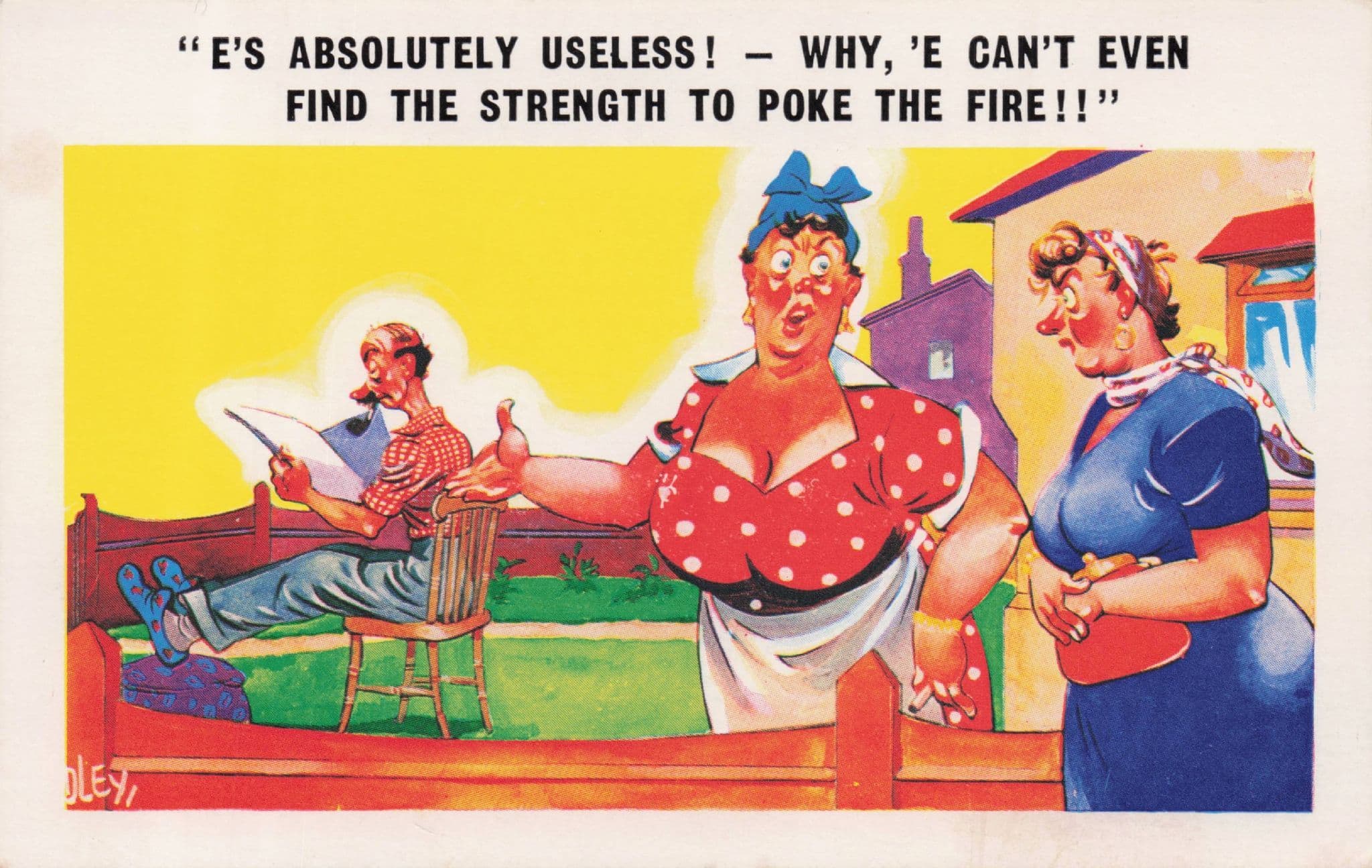 Not Strong Man As Cant Poke Fire Vintage Sex Comic Postcard