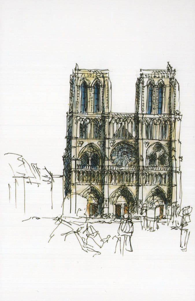 Notre Dame Church Eglise Paris Stunning Sketch Painting Postcard