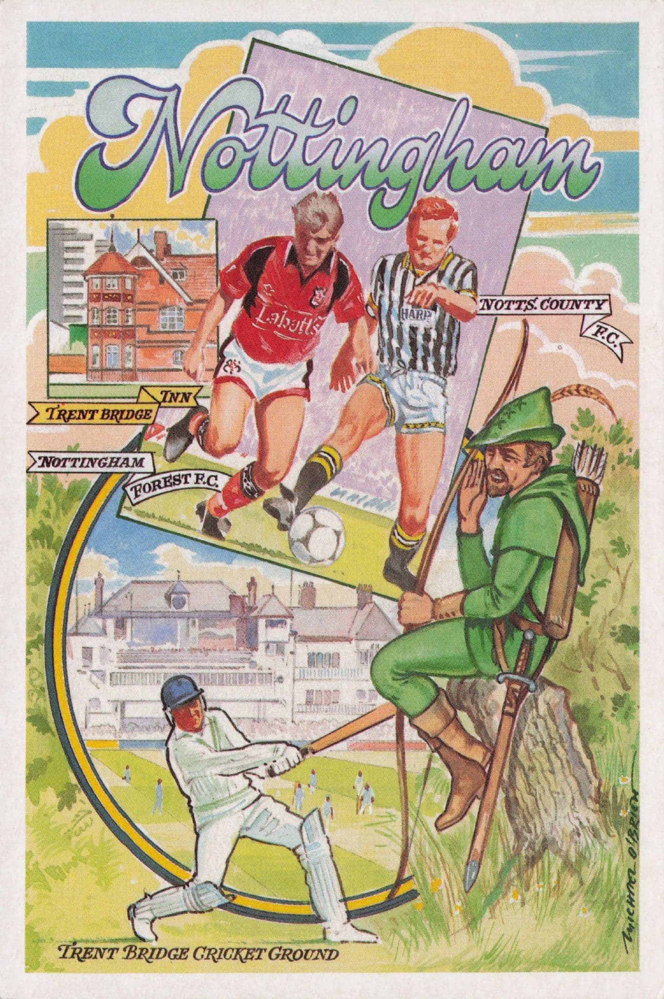 Nottingham Cricket Club Trent Bridge & Football Postcard
