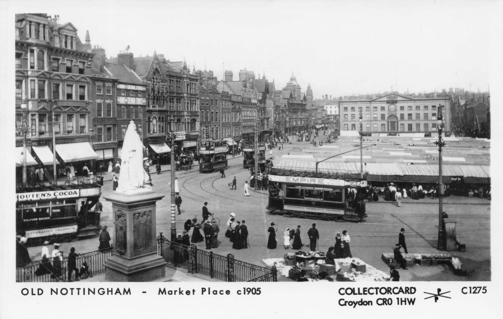 Nottingham Old Market Place in 1905 Bus Trams Photo Postcard