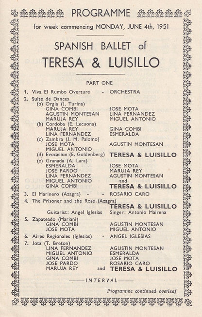 Nottingham Spanish Ballet Teresa & Luisillo 1950s Theatre Programme