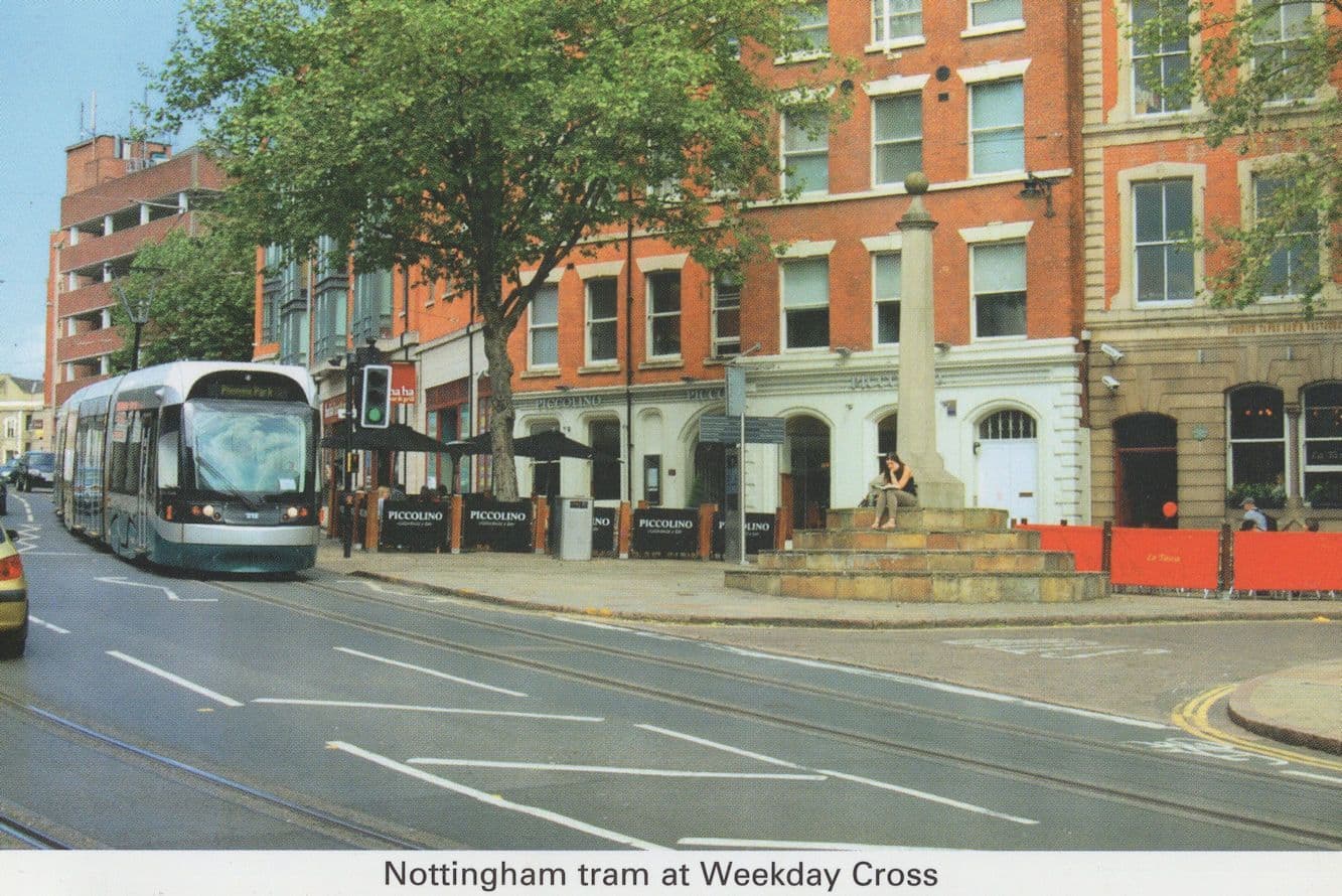 Nottingham Tram Bus at Weekday Cross Postcard