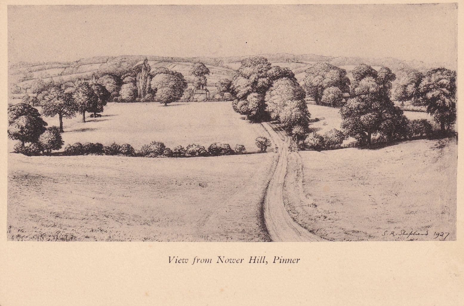 Nower Hill Pinner Vintage Painting Sketch Postcard