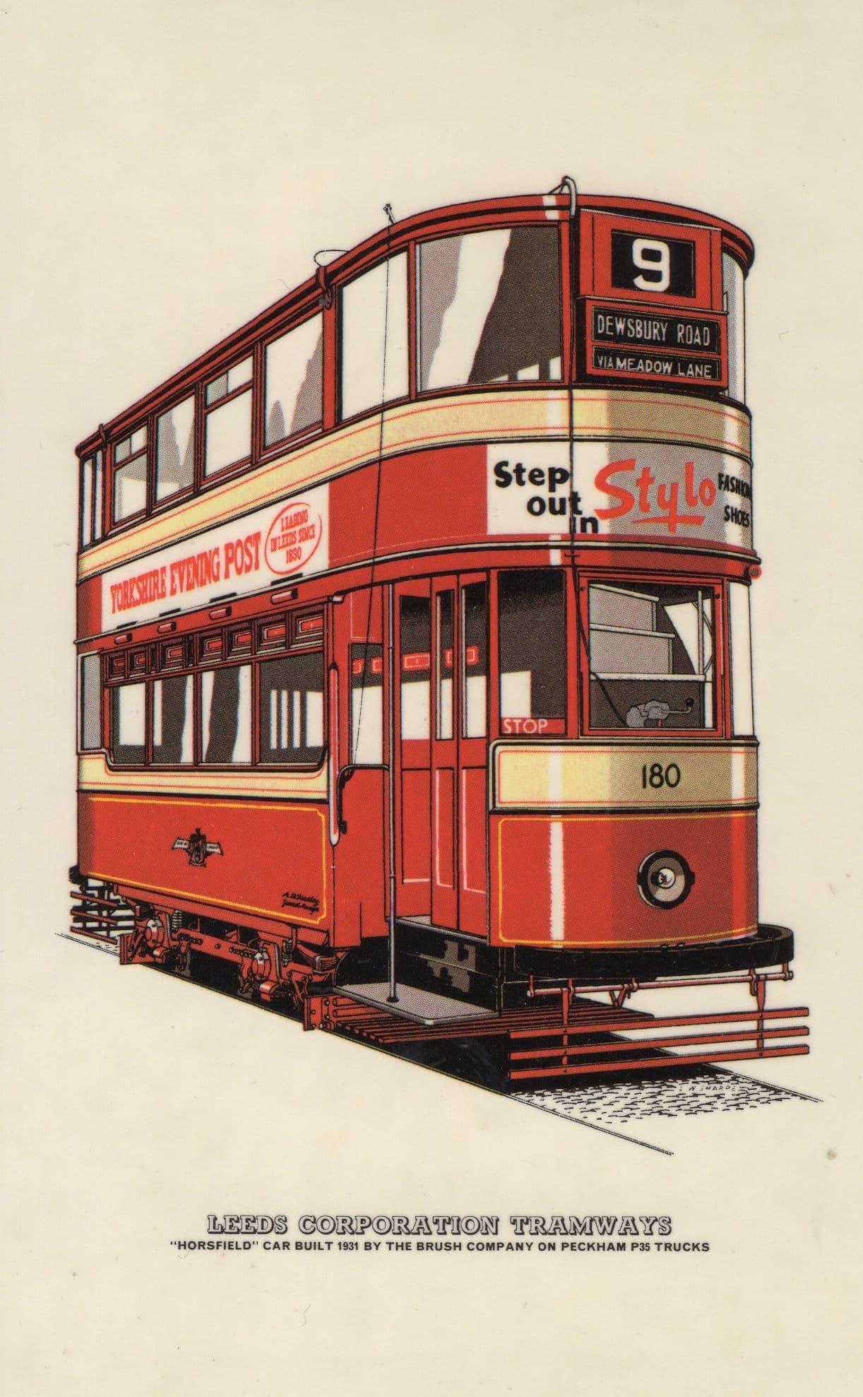 Number 9 Dewsbury Park Leeds Corporation Tramways Bus Postcard
