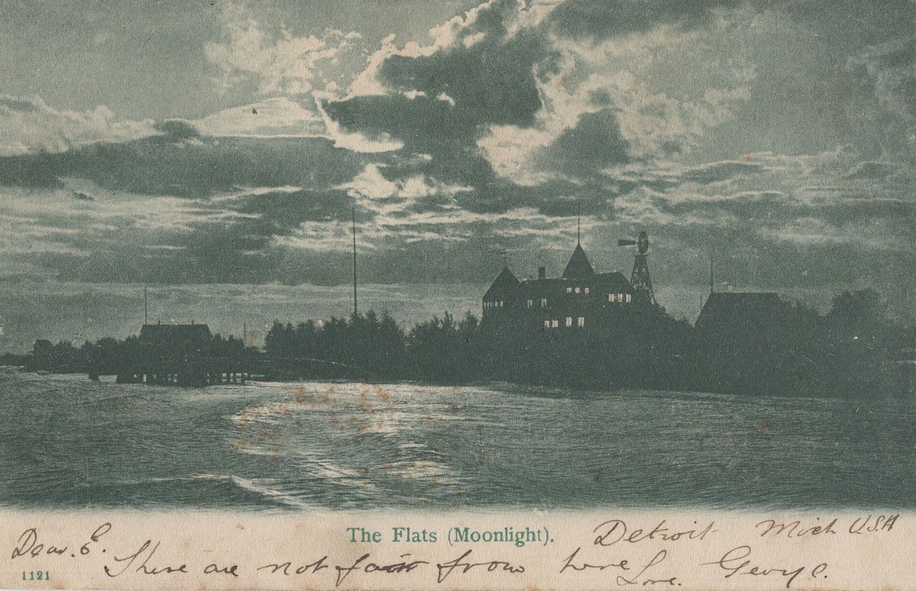 NY Buffalo Windmill Point The Flats Lake Erie Moonlight USA Old Postcard