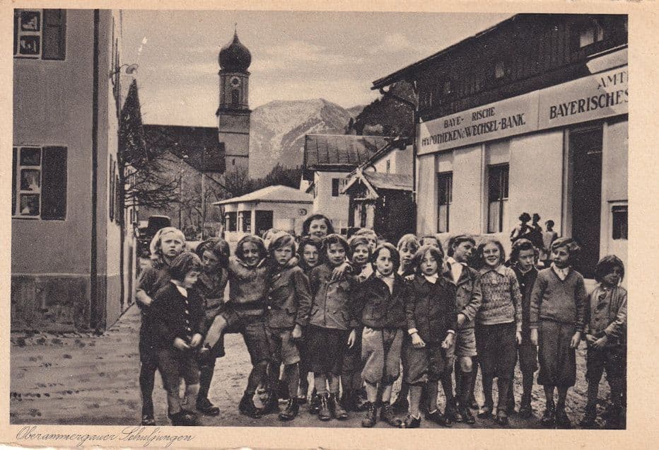 Oberammergau Germany Jungen Lassen School Children by Bank Old Postcard