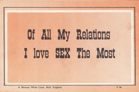 Of All My Relations I LOVE SEX THE MOST Unique Nympho Rare Motto Postcard
