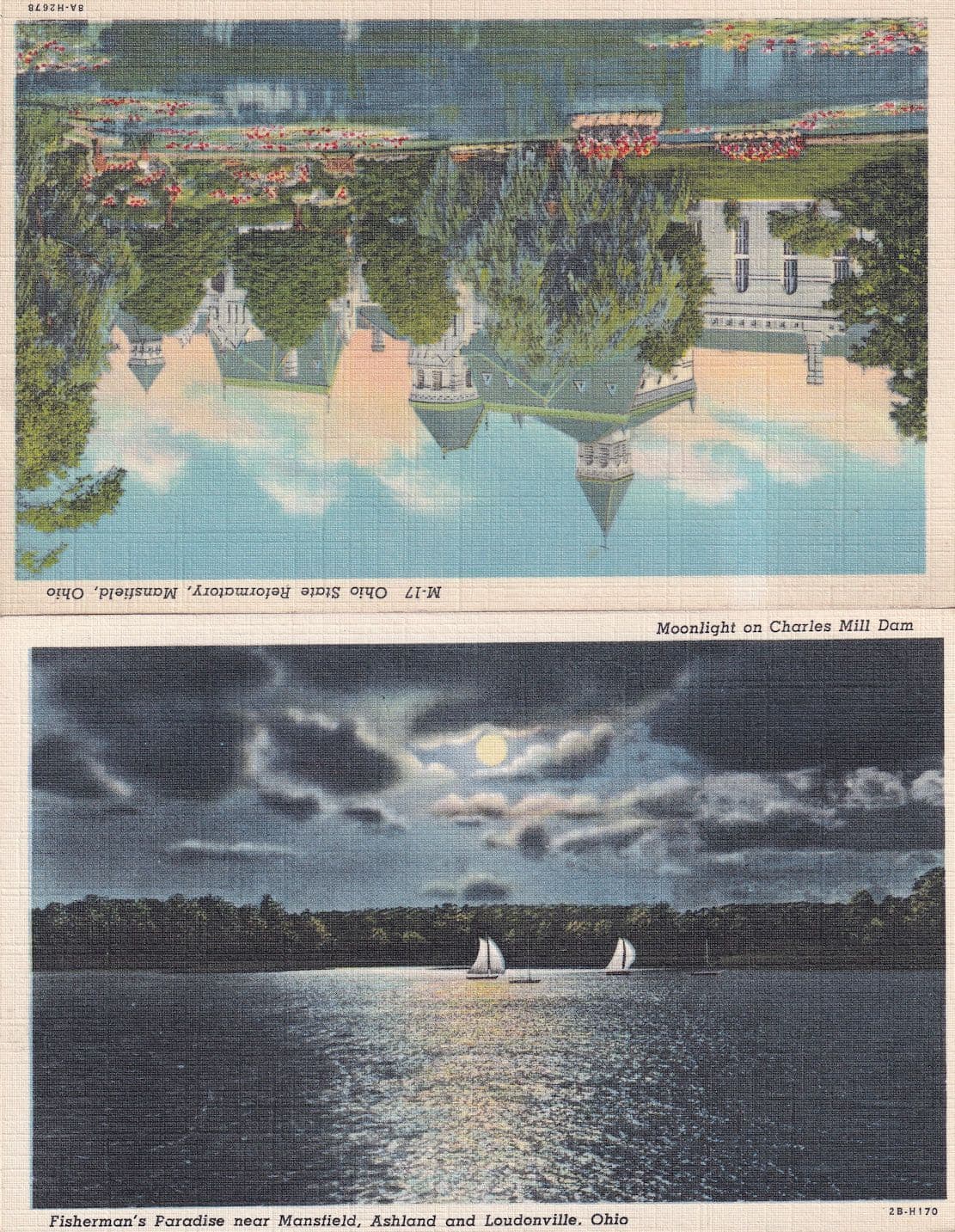 Ohio Fishermans Paradise Mansfield 2x Linen Postcard s