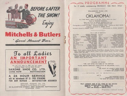 Oklahoma Oscar Hammerstein Musical Rare 1954 Nottingham Theatre Royal Programme