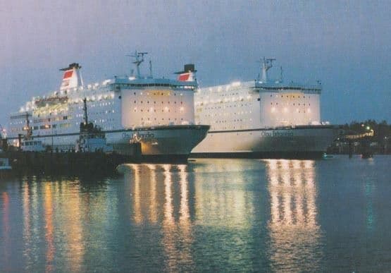 Olau Hollandia Britannia Super Ferry at Dutch Port in 1990 Night View Postcard