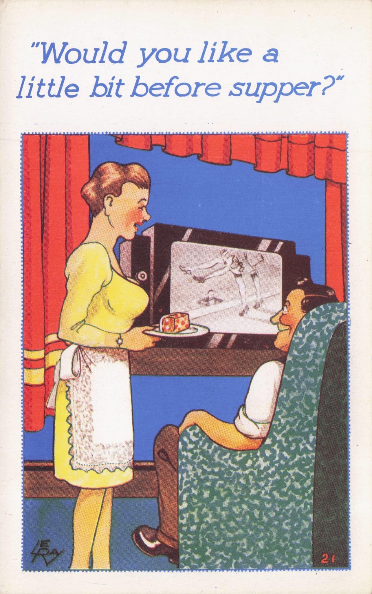 Old Black & White Television Beauty Sexy Lady Parade Old Comic Postcard