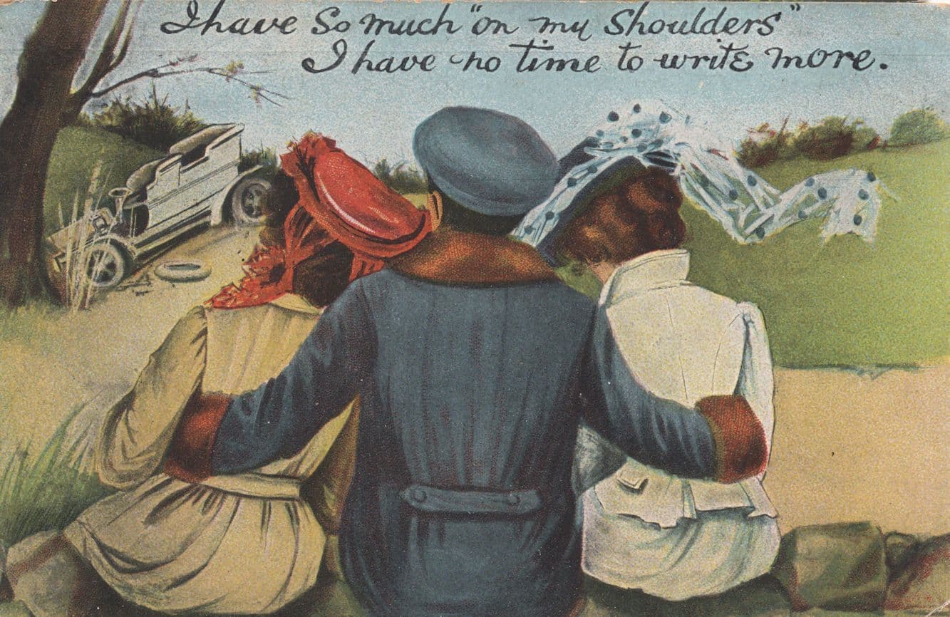 Old Classic Car Crash Disaster Comic Romance Postcard