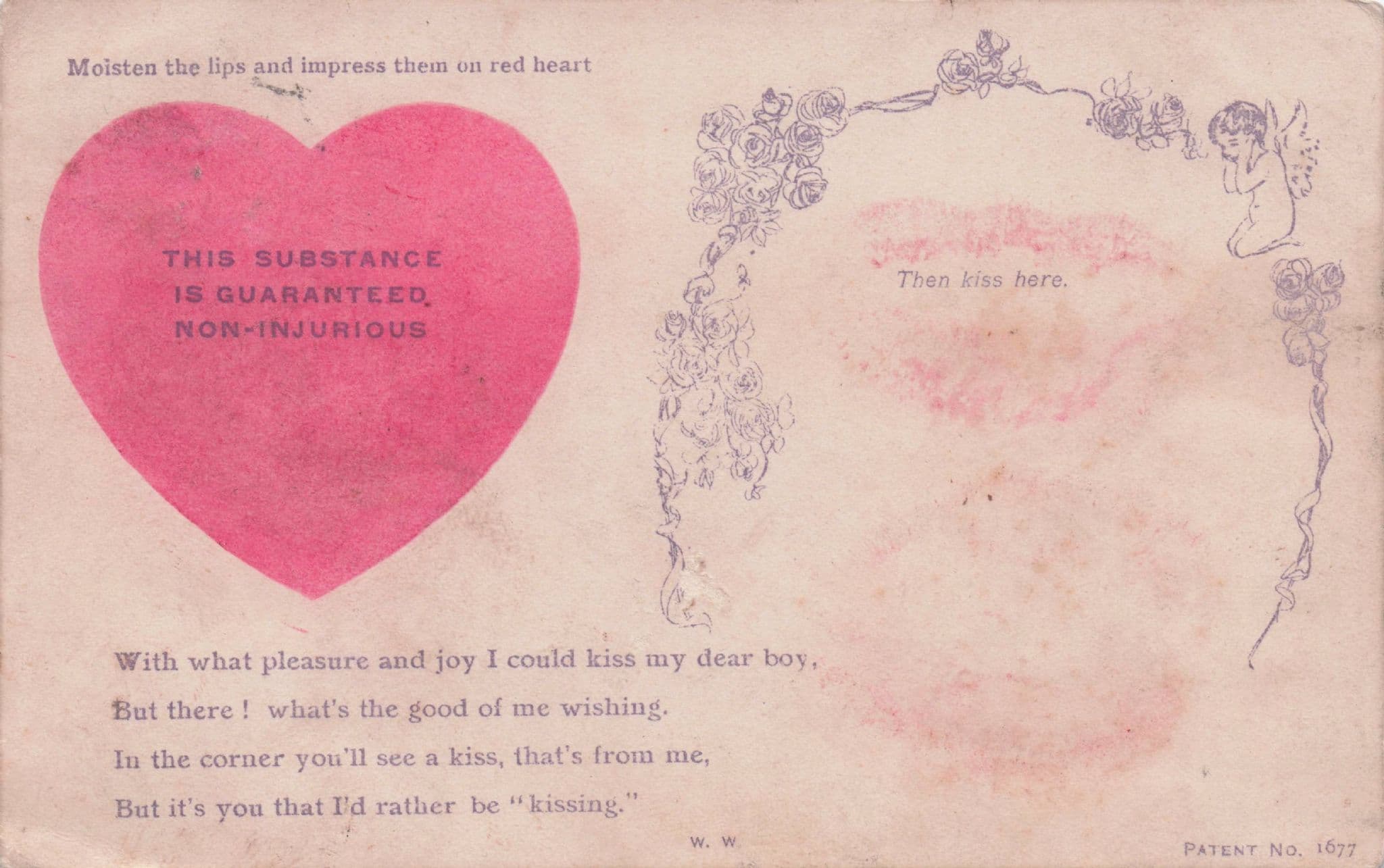 Old Glamour Lady Real Antique Lipstick Kiss & Sexy Message Old Postcard