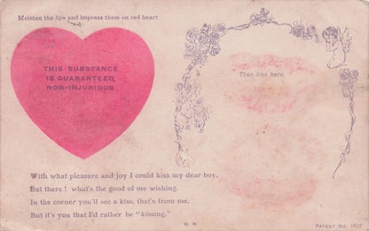 Old Glamour Lady Real Antique Lipstick Kiss & Sexy Message Old Postcard