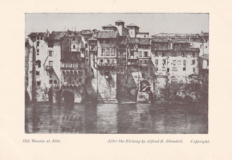 Old Houses at Albi France Etching Painting Early Postcard
