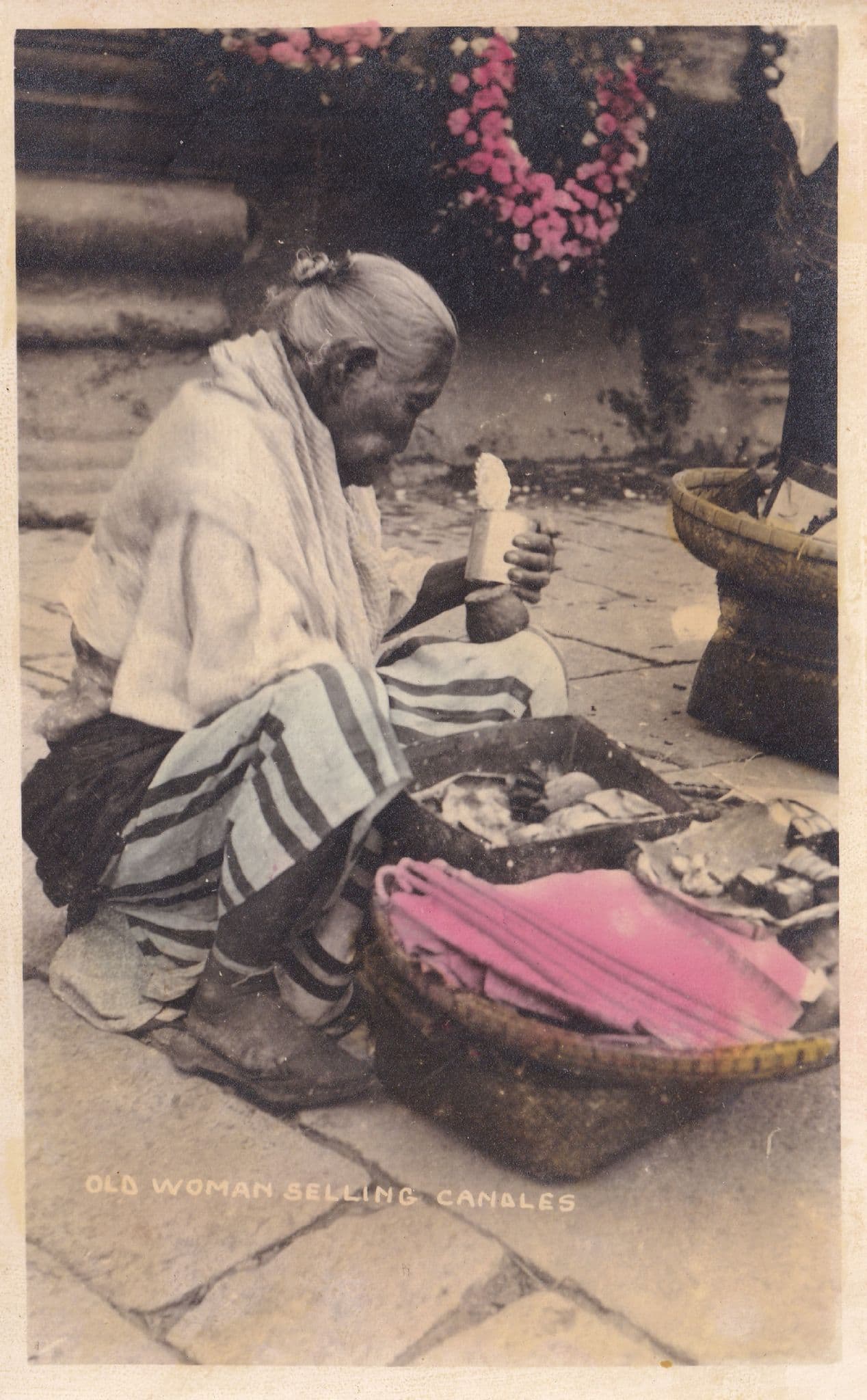 Old Indian Woman Selling Candles Antique Market Postcard