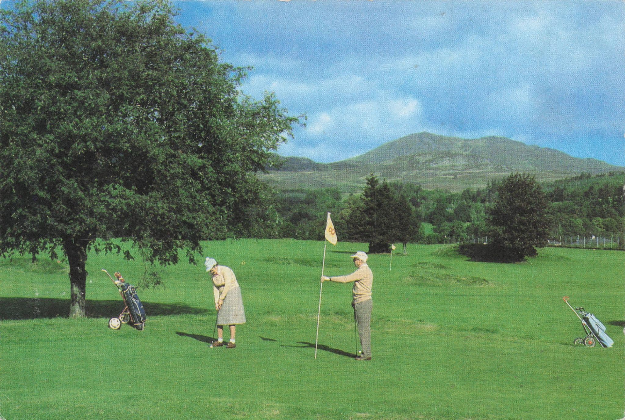 Old Man Woman Playing Golf Course Pitlochry Scottish Postcard