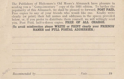 Old Moores Almanack Occult Astrology Antique Advertising Postcard