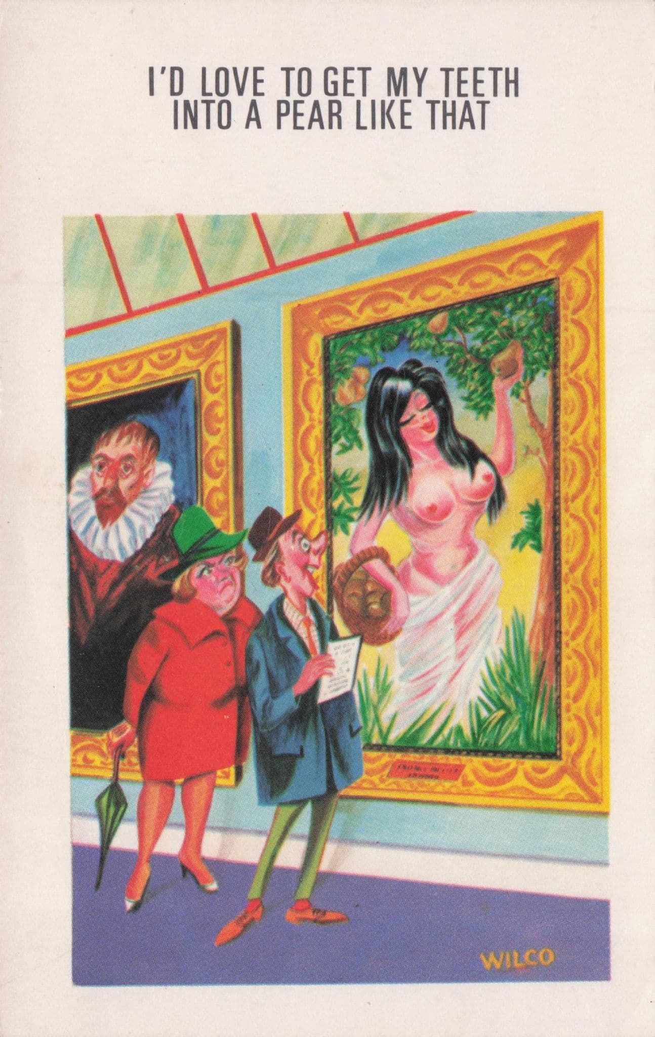 Old People At Risque Art Gallery Exotic Painting 1970s Comic Postcard
