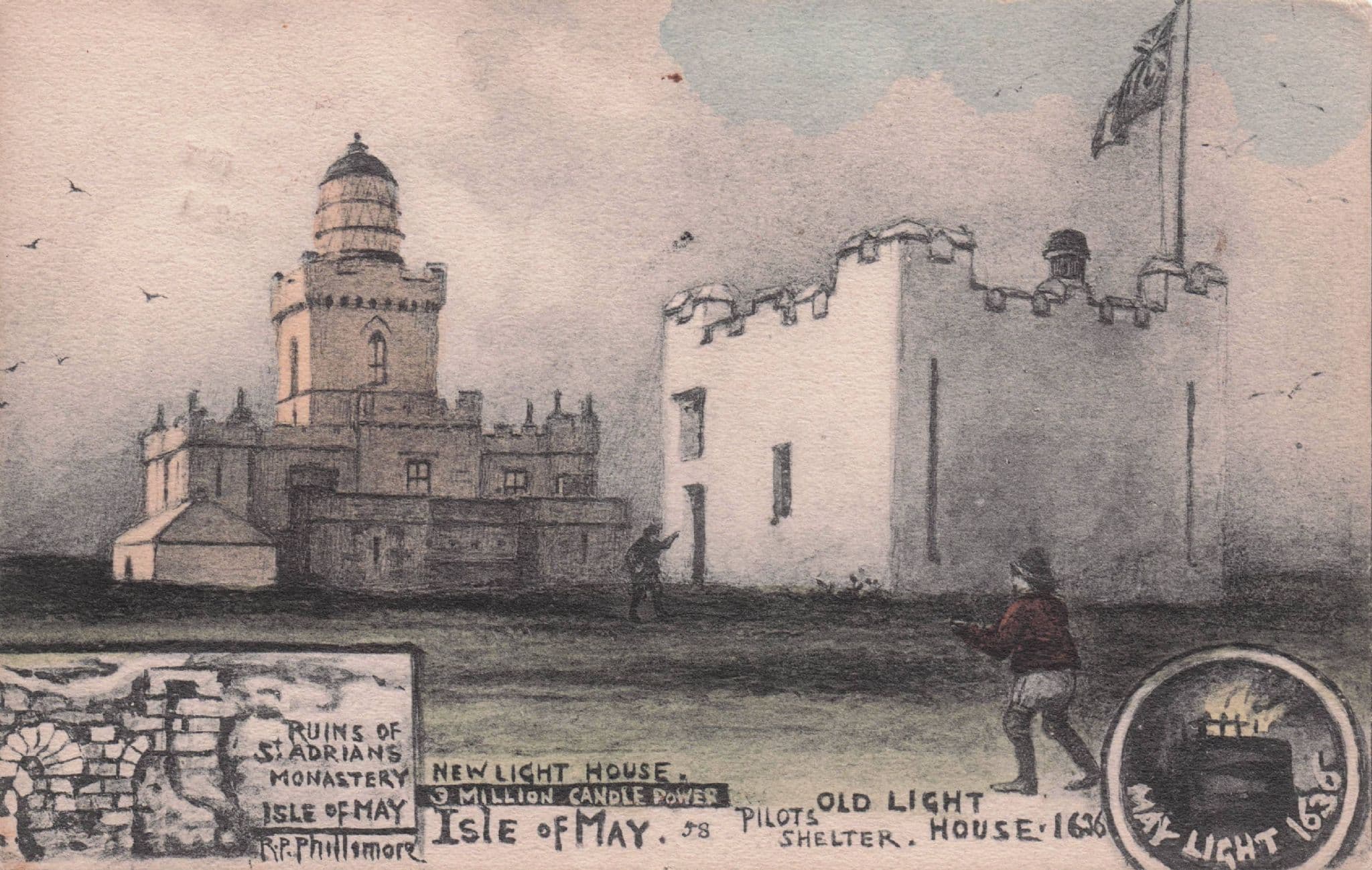 Old Pilots Shelter New Lighthouse Isle Of May Scottish Phillimore Postcard