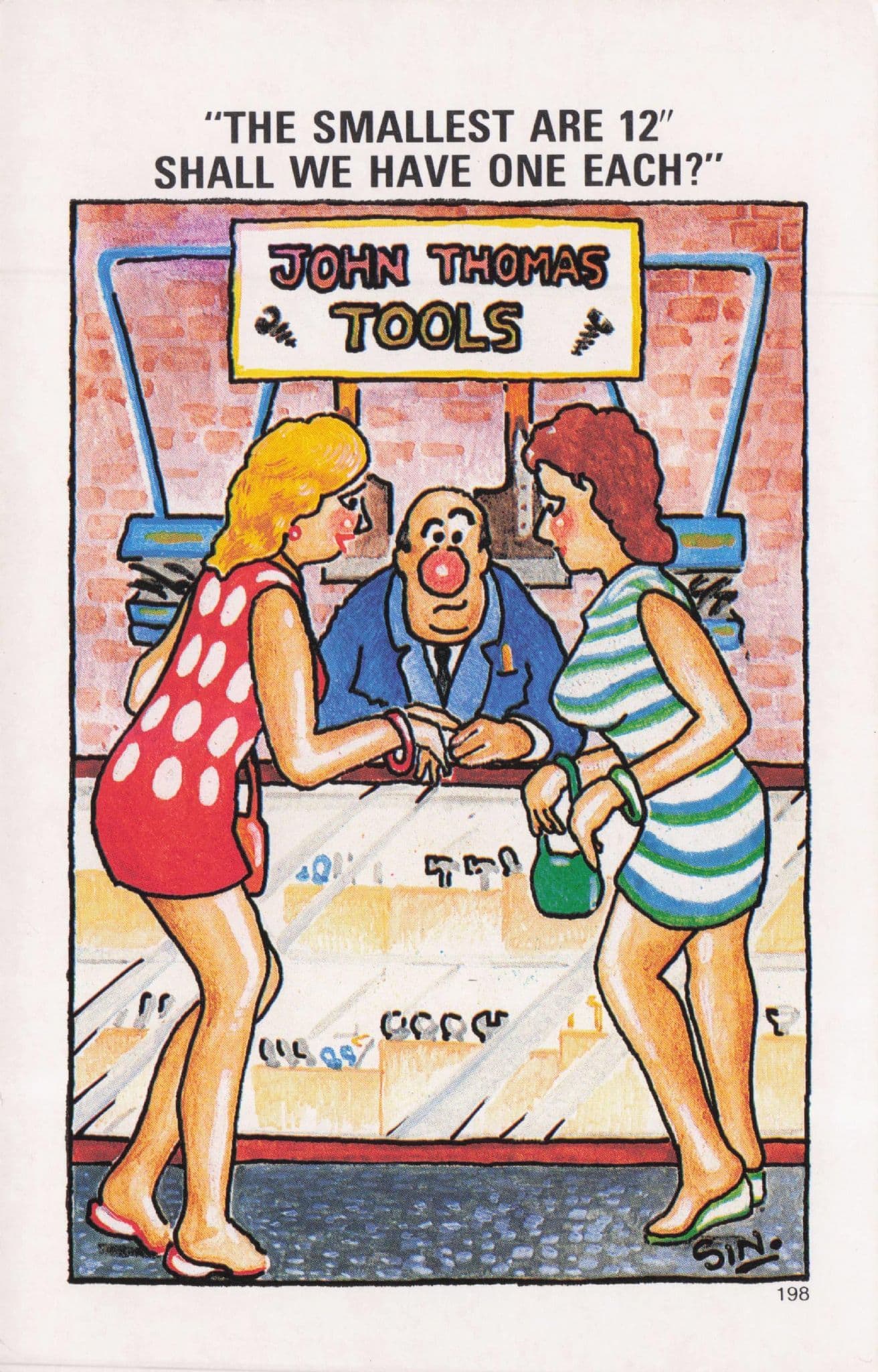Old Tool Dealer Trader Sexy Ladies Night Fun 1970s Comic Postcard