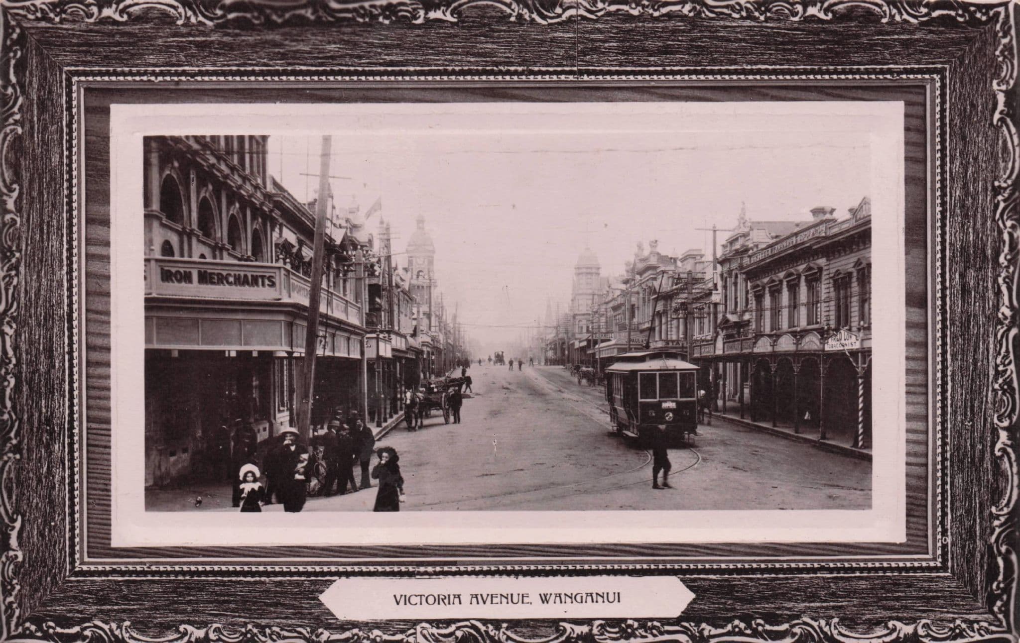 Old Tram at Victoria Avenue Wanganui New Zealand Old Postcard