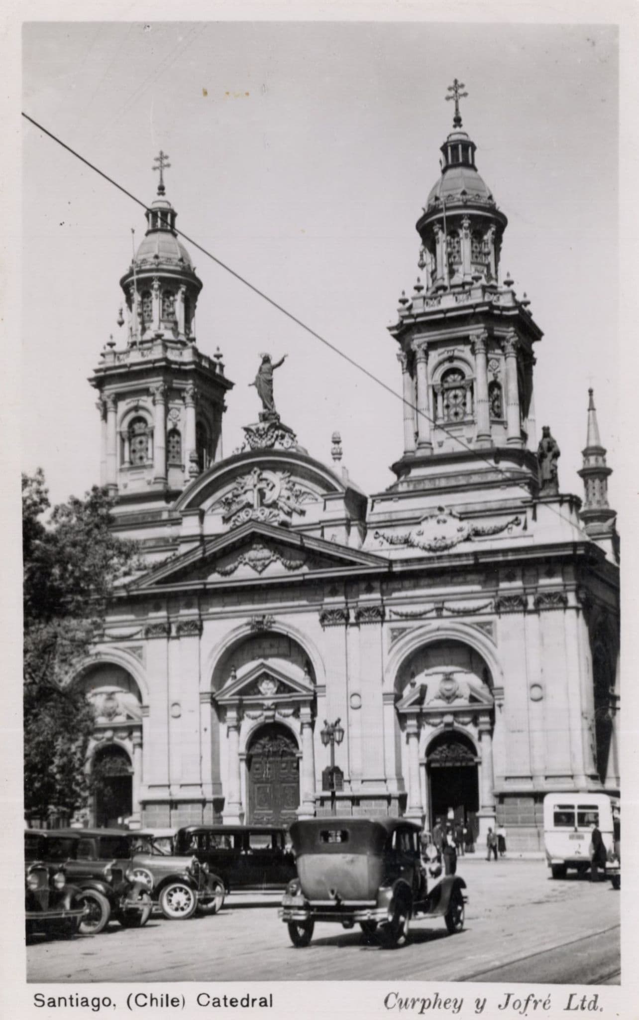 Old Transport Cars At Santiago Catedral Chile Real Photo Postcard
