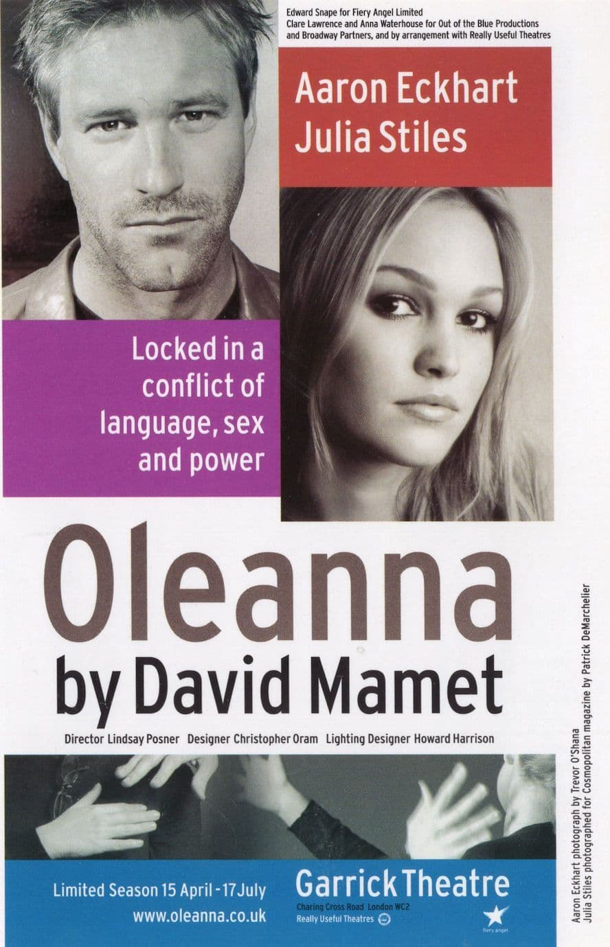 Oleanna David Mamet Aaron Eckhart Julia Stiles Garrick Theatre London Postcard
