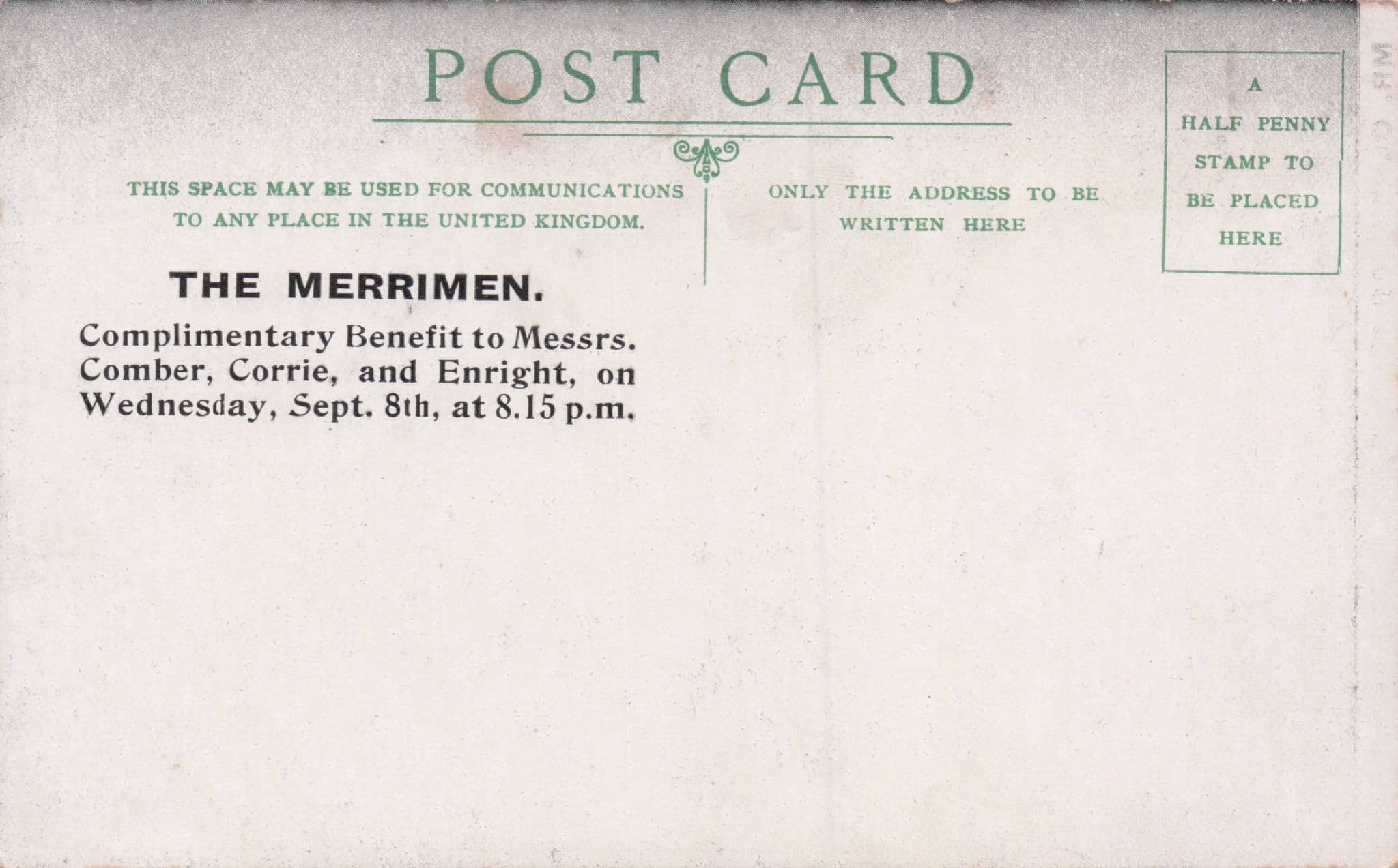 Oliver Comber The Merrimen Antique Circus Host Postcard
