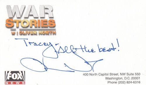 Oliver North Fox News Military War Stories Hand Signed USA TV Ephemera
