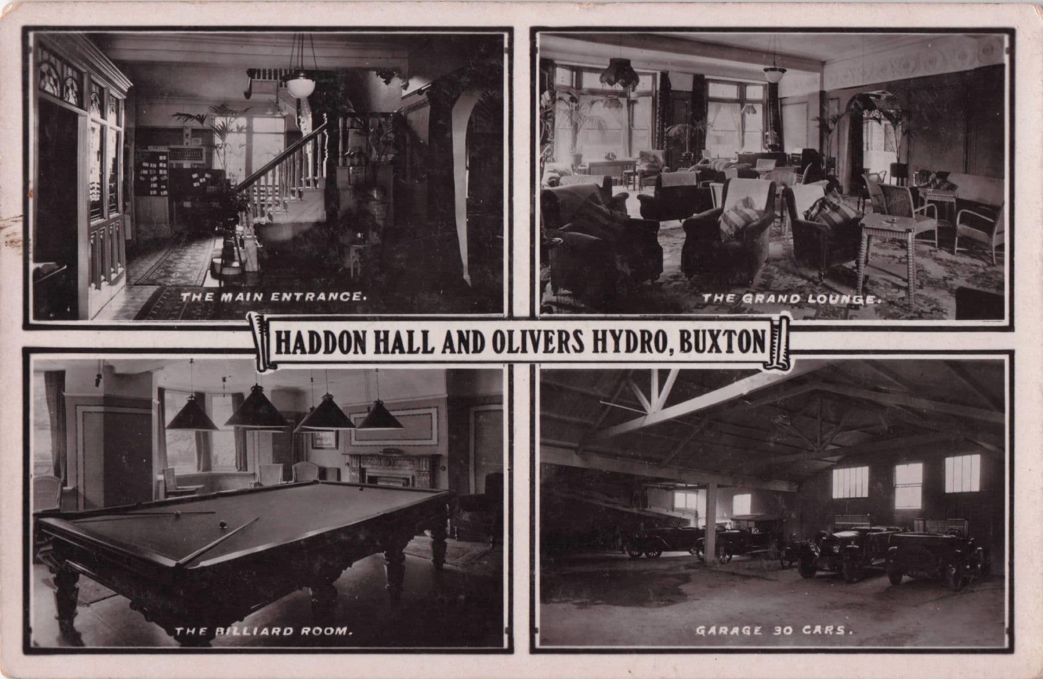 Olivers Hydro Buxton Derby Billiard Room Garage Cars Old RPC Postcard